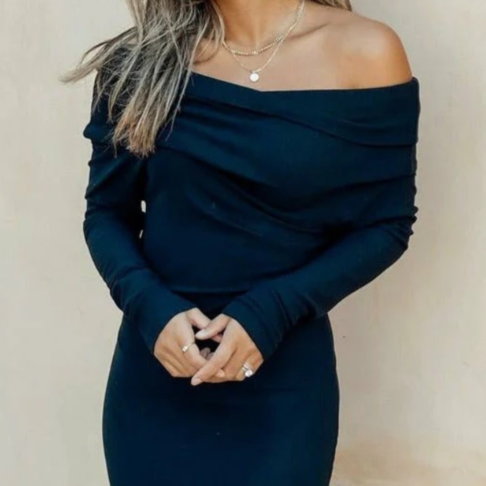 Off Shoulder Black Ribbed Dress LoveStitch